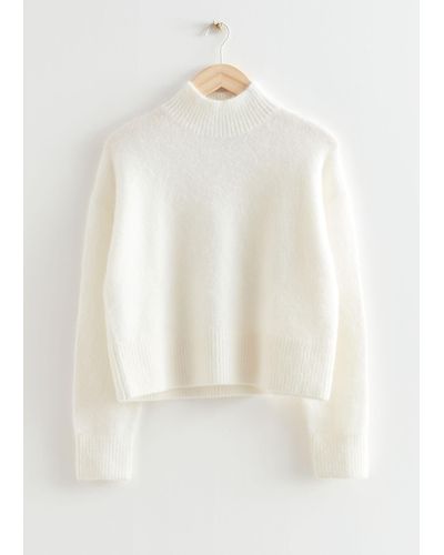 & Other Stories Cropped Mock Neck Knit Jumper - White