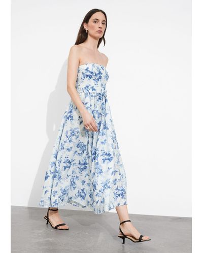 & Other Stories Belted Linen Midi Dress - Blue