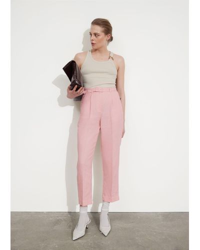 & Other Stories Tapered Linen Pants - Pink