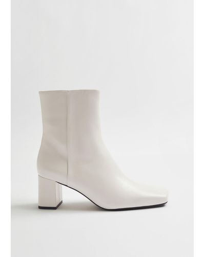& Other Stories Squared Toe Leather Boots - White