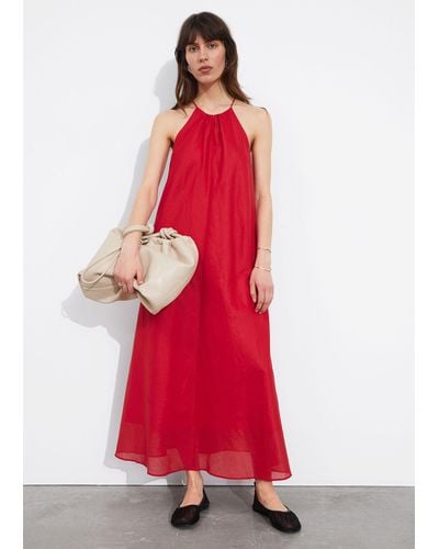 & Other Stories Sleeveless Halterneck Midi Dress - Red