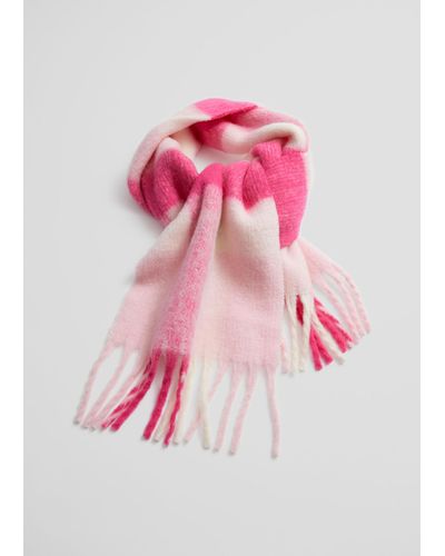 & Other Stories Checked Wool-blend Scarf - Pink