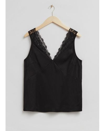 & Other Stories Relaxed Lace Detail Top - Black