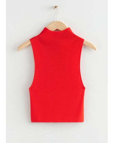 & Other Stories Sleeveless Knit Crop Top - Red