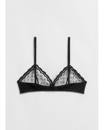 & Other Stories Embroidered Lace Soft Bra - Black
