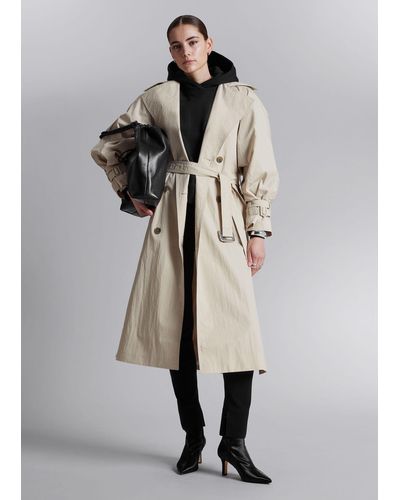 & Other Stories Crinkle-effect Trench Coat - Natural