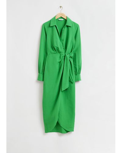 & Other Stories Collared Wrap Midi Dress - Green