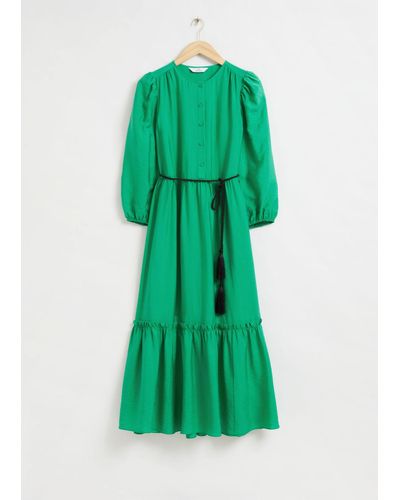 & Other Stories Tassel Belt Tunic Dress - Green
