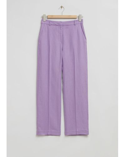 & Other Stories Straight Press Crease Linen Trousers - Purple