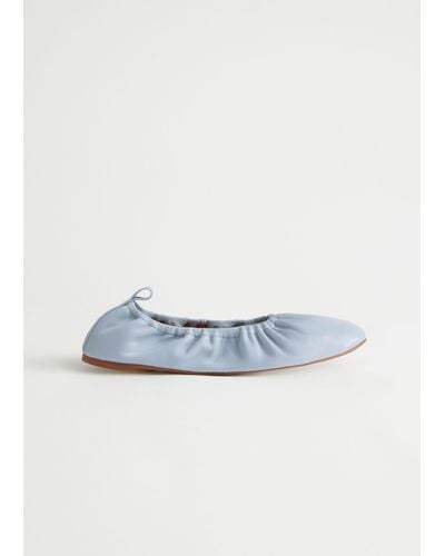 & Other Stories Gathered Leather Ballerina Flats - Blue