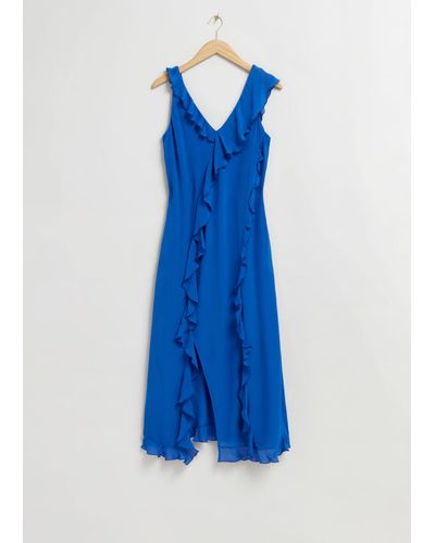 & Other Stories Frilled Midi Dress - Blue