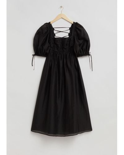 & Other Stories Babydoll Tied Sleeve Detail Dress - Black
