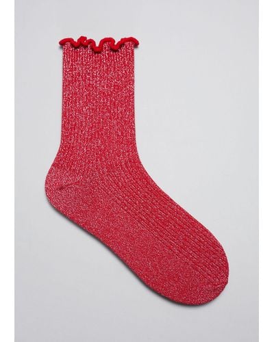 & Other Stories Glitter Frill Socks - Red