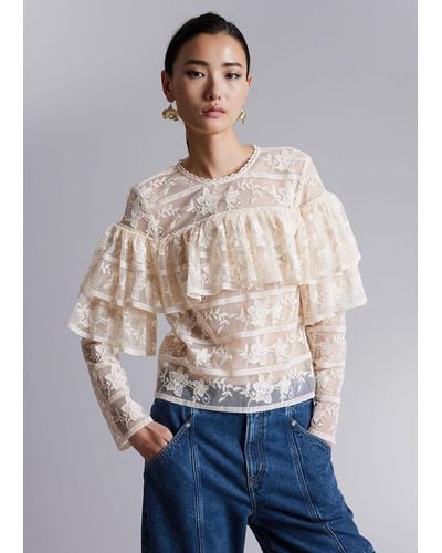 & Other Stories Ruffle-trimmed Lace Blouse - Blue