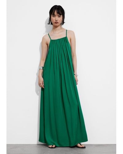 & Other Stories Pleated Halterneck Maxi Dress - Green