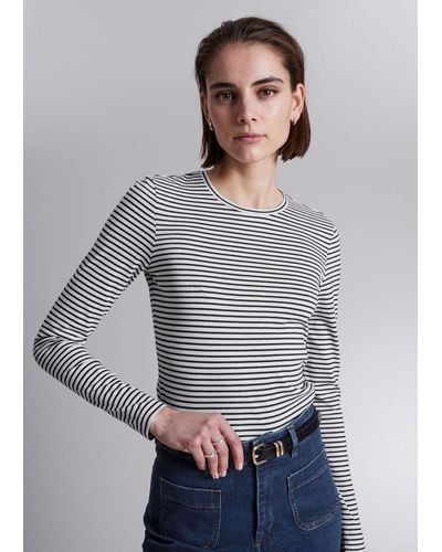 & Other Stories Striped Glitter Top - Grey