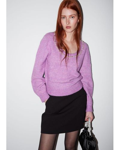 & Other Stories Pearl-beaded Knit Sweater - Purple