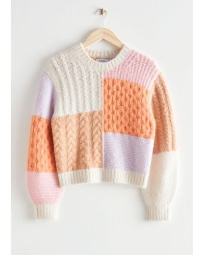 & Other Stories Colour-Block-Pullover Mit Zopfmuster - Orange