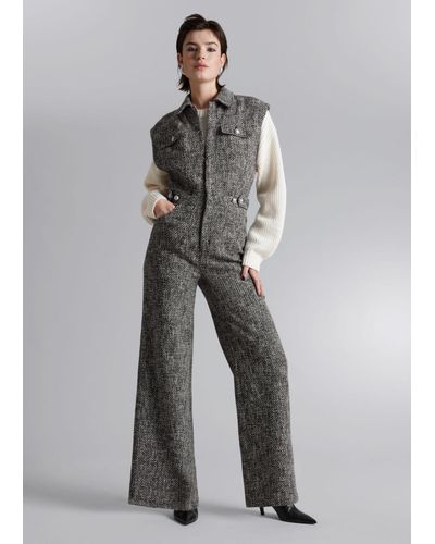 & Other Stories Wide Sleeveless Tweed Jumpsuit - White