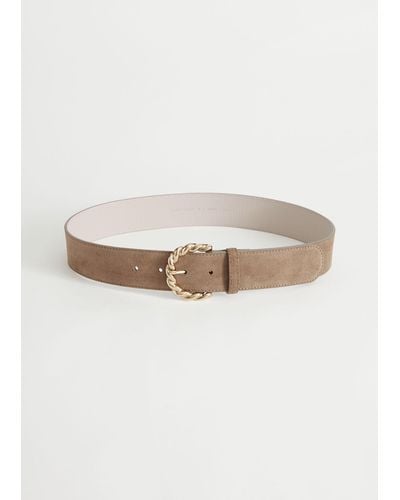 & Other Stories Braid Buckle Leather Belt - White