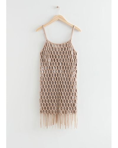 & Other Stories Layered Beaded Slip Mini Dress - Natural