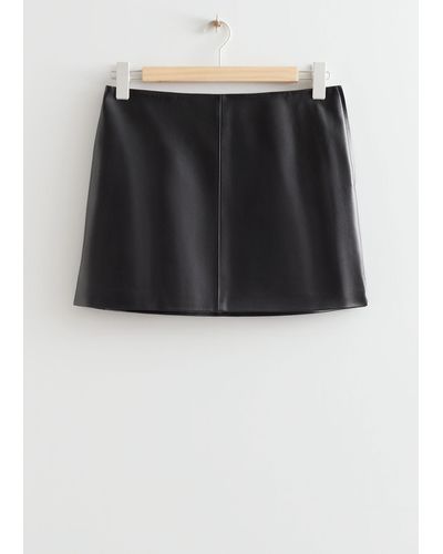 & Other Stories Leather Mini Skirt - Black