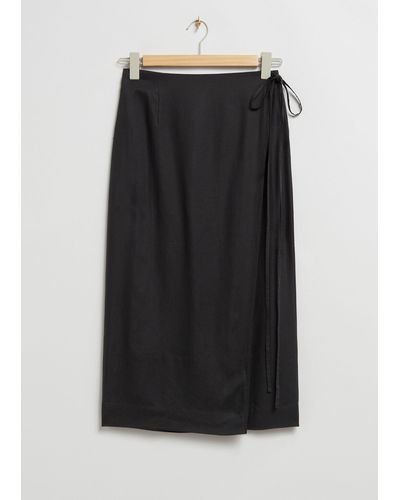 & Other Stories High Waist Midi Wrap Skirt - Black