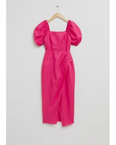& Other Stories Fitted Puff Sleeve Dress - Pink