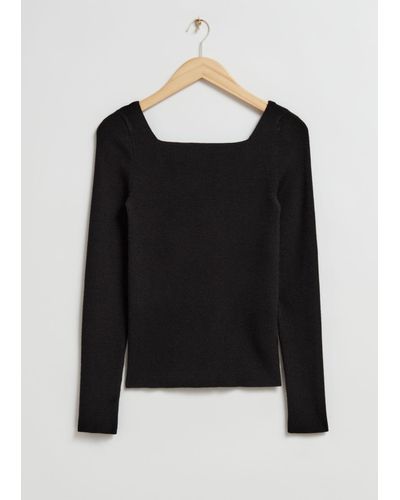 & Other Stories Square-neck Knit Top - Black