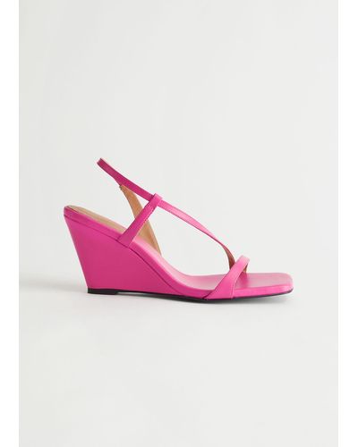& Other Stories Strappy Heeled Leather Wedge Sandals - Pink