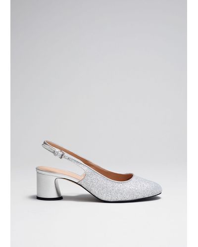 & Other Stories Block-heel Leather Slingback Pumps - White