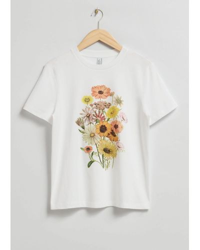 & Other Stories Floral Print Jersey T-shirt - White