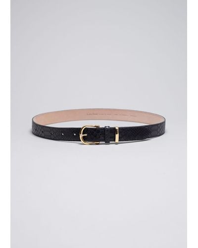 & Other Stories Croco Leather Belt - Black