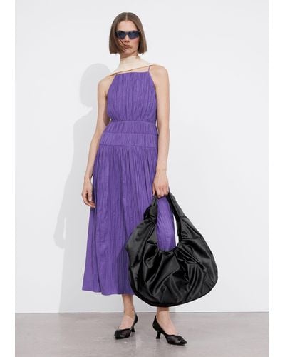 & Other Stories Shirred Sleeveless Midi Dress - Purple
