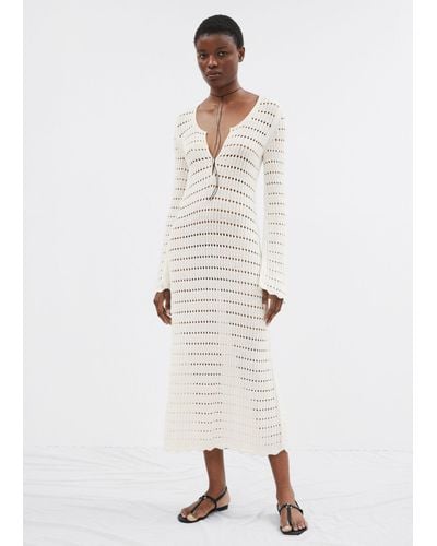 & Other Stories Scalloped Knit Midi Dress - White