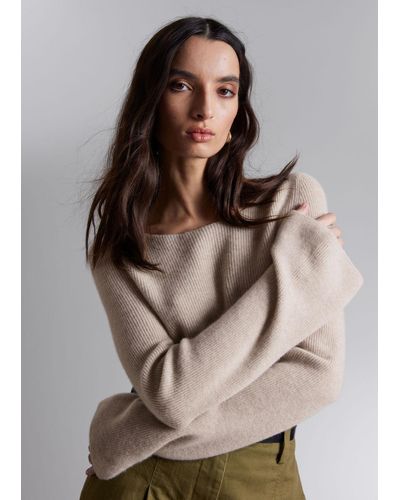 & Other Stories Bell Sleeve Cashmere Sweater - Brown