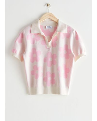 & Other Stories Jacquard Knit Floral Top - Pink