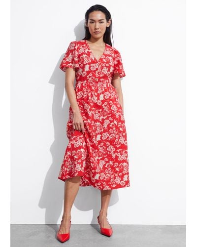 & Other Stories Flutter-sleeve Midi Dress - Red