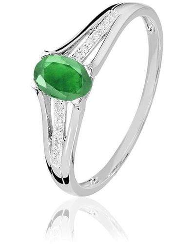 Stroili Anello Charlotte Oro Bianco Smeraldo Diamante - Verde