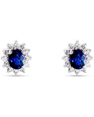 Stroili Orecchini Lobo Elizabeth Crown Oro Bianco Zaffiro Diamante - Blu