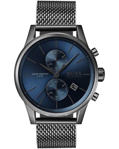 Stroili Orologio cronografo Hugo Boss linea Jet con cinturino e cassa in acciaio grigio - Blu