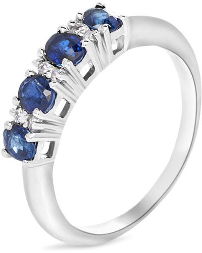Stroili Anello Riviere Elizabeth Crown Oro Bianco Zaffiro Diamante - Blu