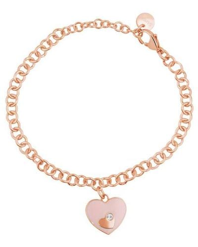 Stroili Bracciale con catena in acciaio rosato e strass e charm a forma di cuore - Metallizzato