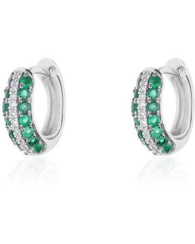 Stroili Orecchini A Cerchio Charlotte Oro Bianco Smeraldo Diamante - Verde