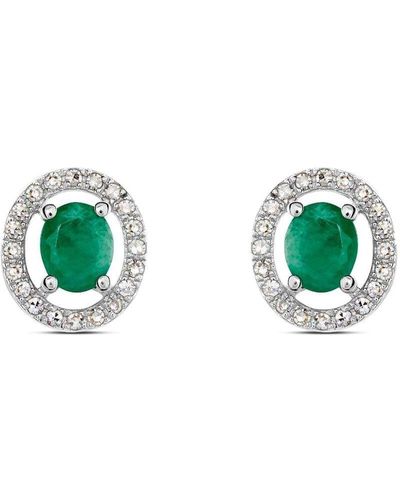 Stroili Orecchini Lobo Punto Luce Elizabeth Crown Oro Bianco Smeraldo Diamante - Verde
