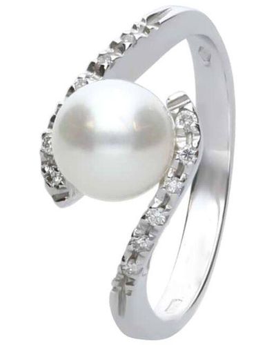 Stroili Anello Solitario Gold Pearls Oro Bianco Perla D'Acqua Dolce Diamante - Metallizzato