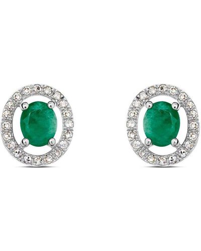 Stroili Orecchini Lobo Punto Luce Elizabeth Crown Oro Bianco Smeraldo Diamante - Verde