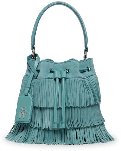 Stuart Weitzman , Rae Fringe Mini Bucket Bag, New Arrivals, , - Blue