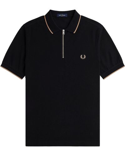 Fred Perry M7729 Crepe Pique Zip Neck Polo Shirt - Black