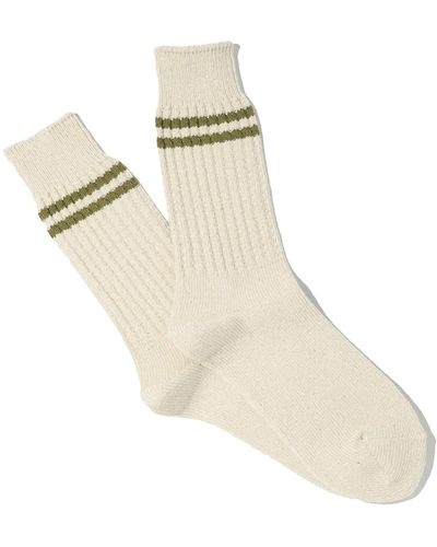 Anonymous Ism Organic Cotton 2 Stripes Pique Knit Socks - Natural